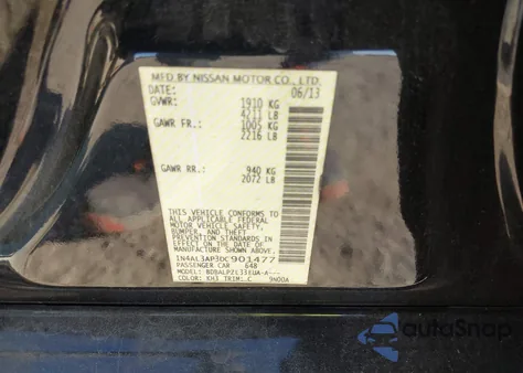 2013 Nissan Altima 2.5 from USA, damaged, VIN 1N4AL3AP3DC901477